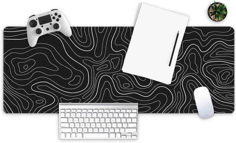 Mayflower Large Gaming Mouse Pad, Full Keyboard Mat, Long Laptop Mousepad, Computer Mouse Mat for Home and Office, Anti-Slip Rubber Base, 31.5 x 11.8 Inches (Black Topographic Map) - Image 2